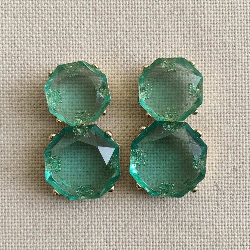 Clear Transparent Earrings Zara Candy Blue Geometric Boho Gold Stud CZ Green
